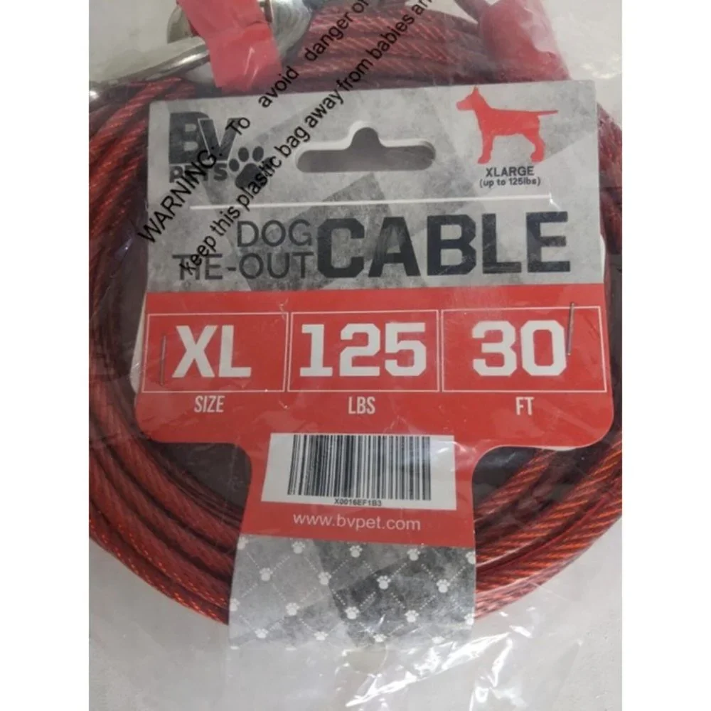 BV PETS Tie-Out Cable for Dogs Up to 125 Pounds 30 Feet Red